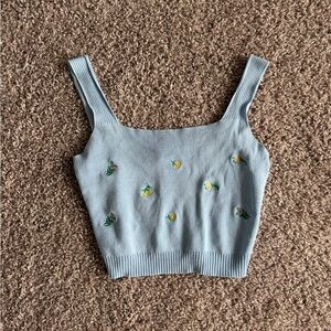 Cider Light Blue Knit Top with Floral Details